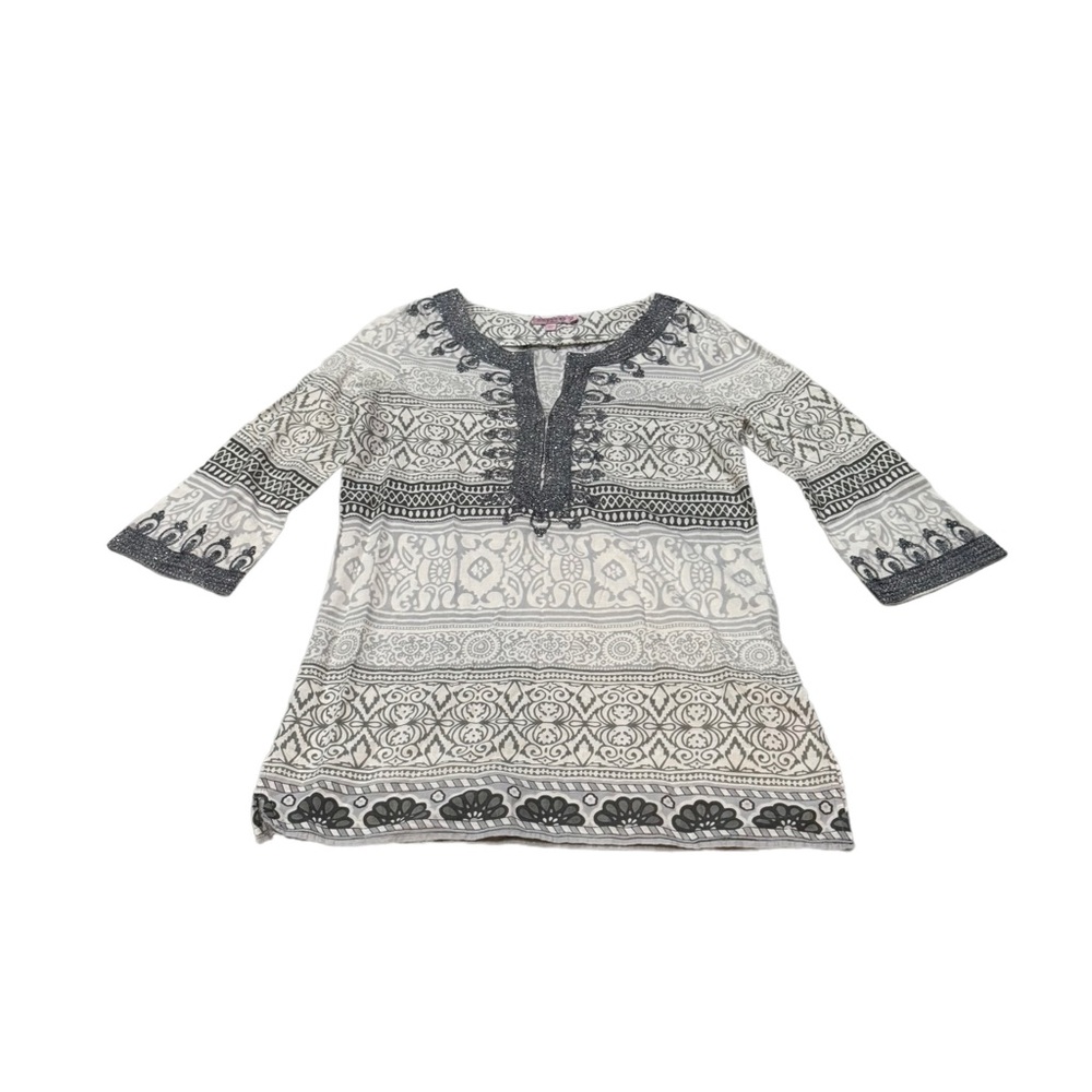 Calypso St. Barth Gray and White Swim Coverups Size XS Pre Owned